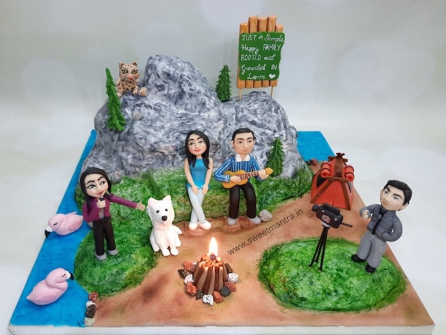 Family theme mountain shape Camping cake for dad's birthday in Pune