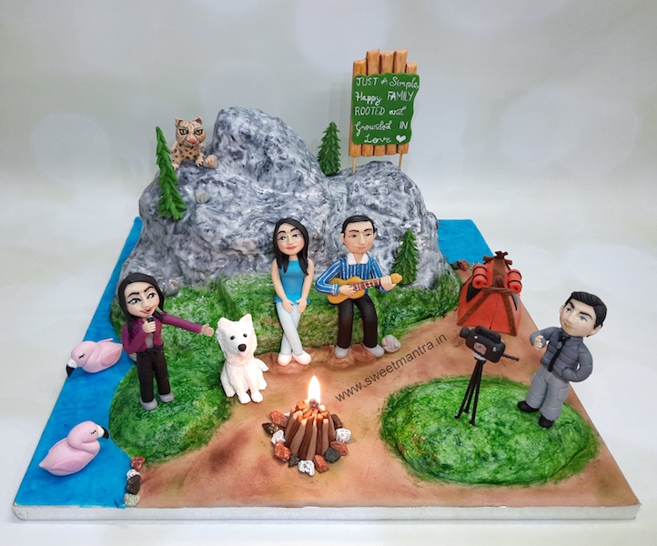Family theme mountain shape Camping cake for dad's birthday in Pune