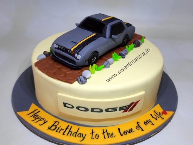 Dodge car theme cake for husband's birthday in Pune