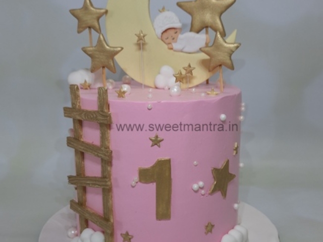 Stars and Moon cake for girls 1st birthday