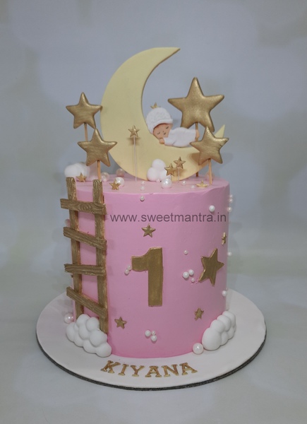 Stars and Moon cake for girls 1st birthday