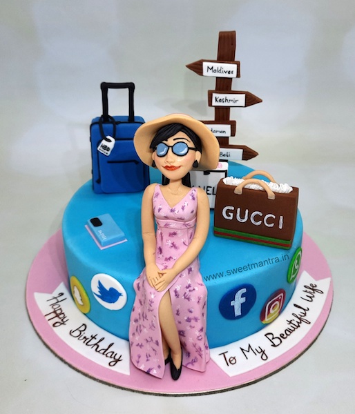Travel and Shopping cake for fashionista wife's birthday in Pune