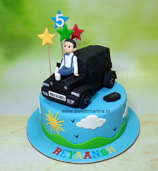 Jeep Wrangler car theme cake for boys 5th birthday in Pune