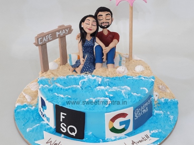 Beach love theme customised cake for a couple