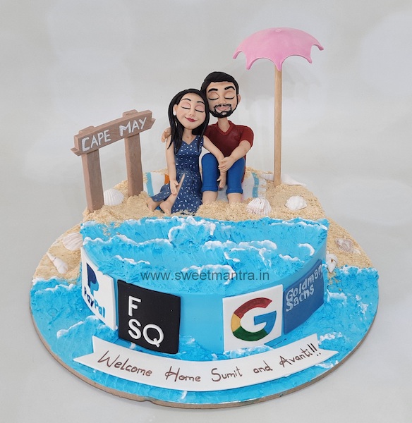 Beach love theme customised cake for a couple
