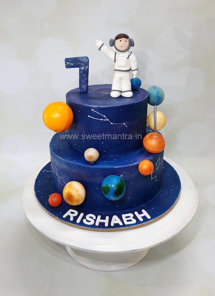 Planets and Space theme 2 tier cake