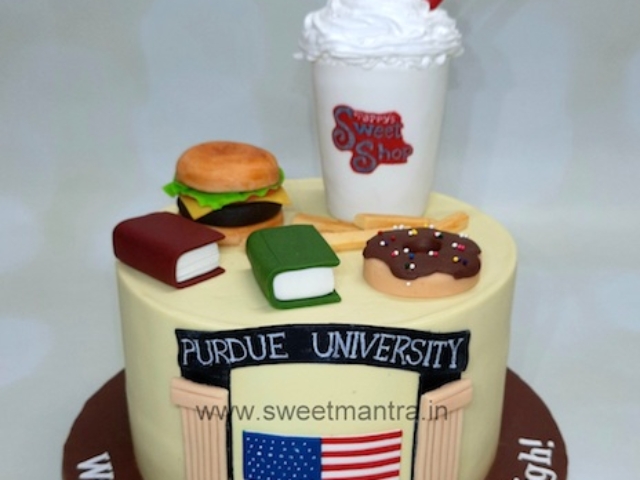 Farewell theme cake for going to US for higher studies