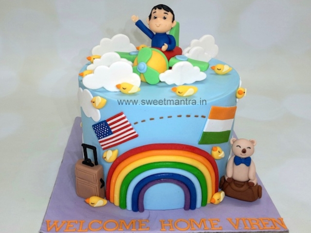 Customised cake to welcome kid on his 1st trip to India
