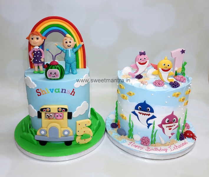 Cocomelon and Baby Shark cake for kids birthday