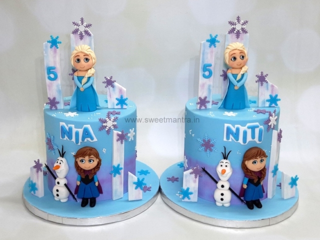 Frozen theme cake for twin girls birthday