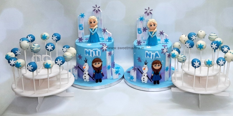 Frozen theme dessert table for twin girls birthday
