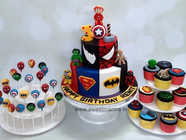 Superhero theme dessert table