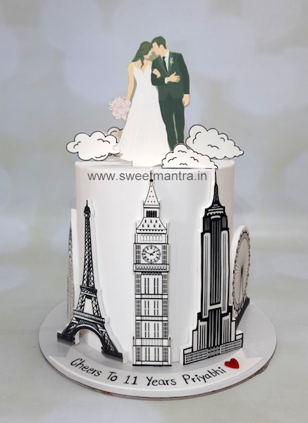 New York and London theme anniversary cake