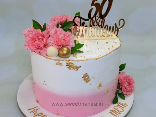 Fresh cream cake with flowers for Mom's 50th birthday