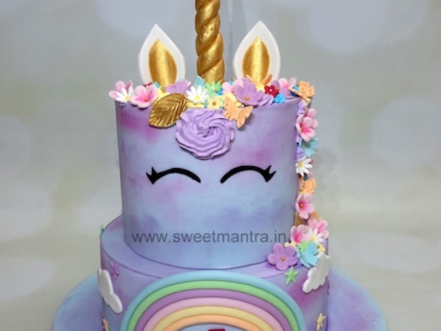 Unicorn theme 2 tier cake