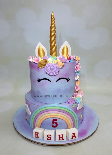 Unicorn theme 2 tier cake