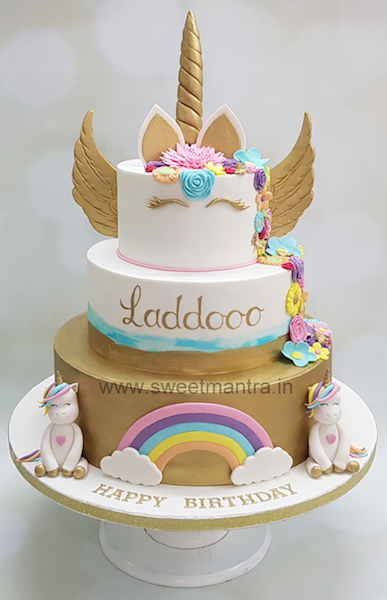 Unicorn theme 3 tier cake