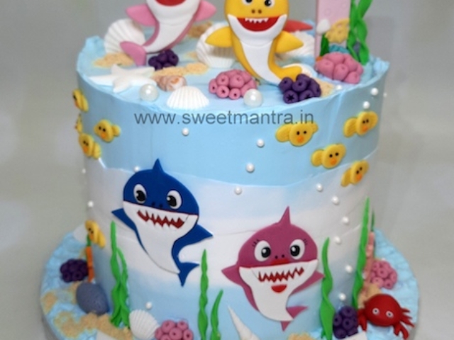 Baby Shark theme cake in cream