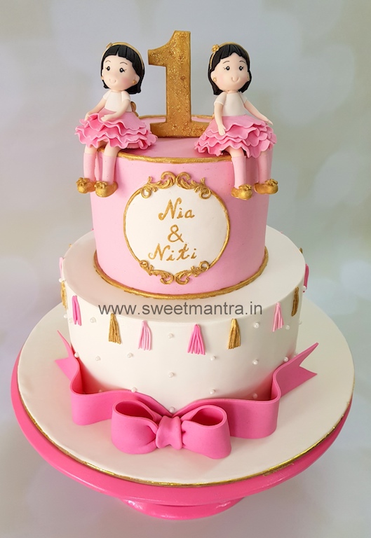 Twin girls 1st birthday cake