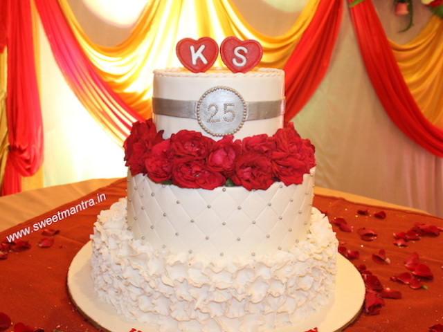 3 tier 25th Anniversary cake