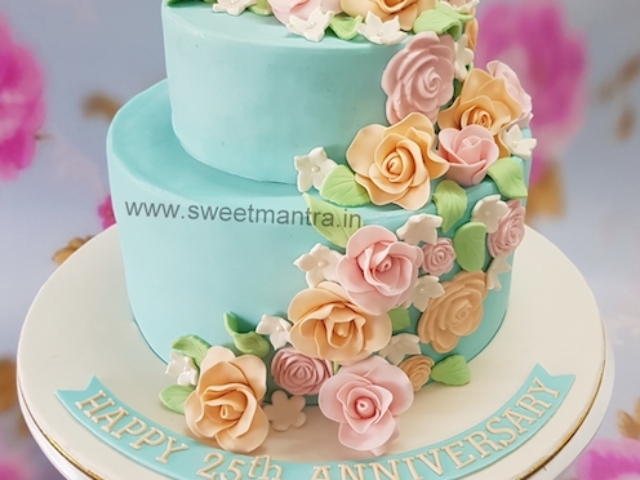 2 tier 25th Anniversary cake