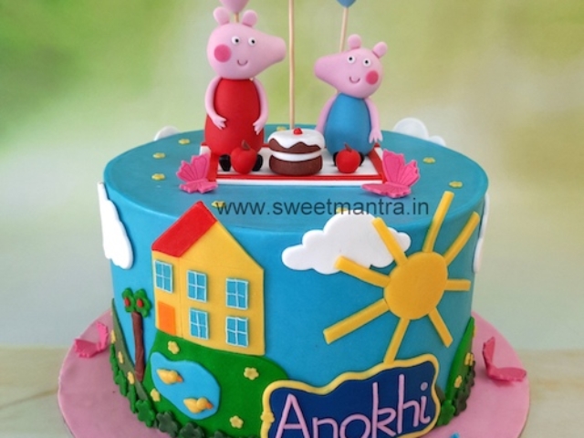 Peppa and George in the park cake