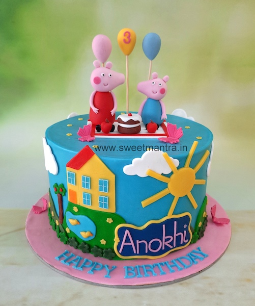 Peppa and George in the park cake