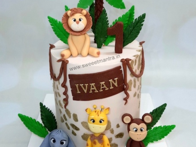 Jungle theme 1st birthday cake