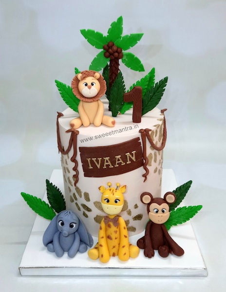 Jungle theme 1st birthday cake