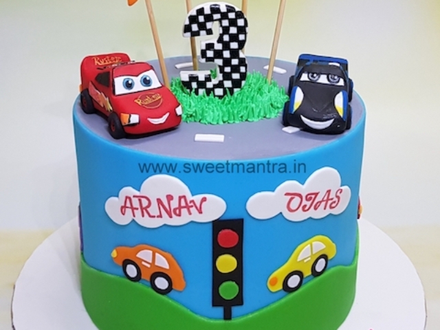 Cars theme cake for twins