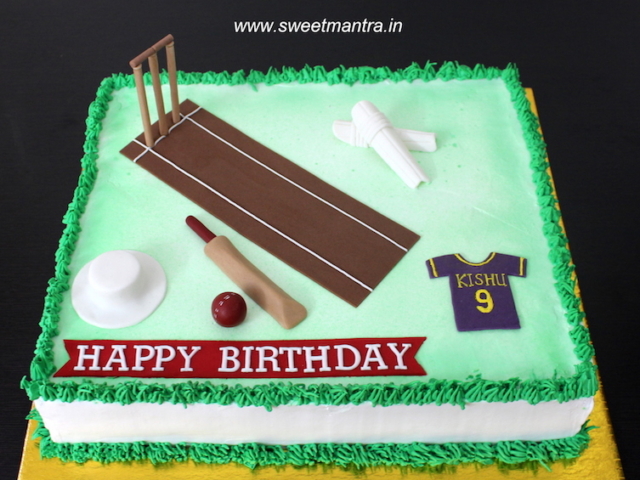Cricket cake with pitch