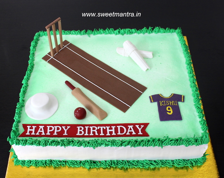 Cricket cake with pitch