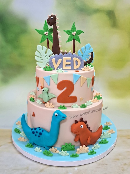 Dinosaur theme cake in 2 tier