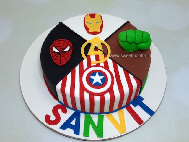 Avengers theme cake with logos