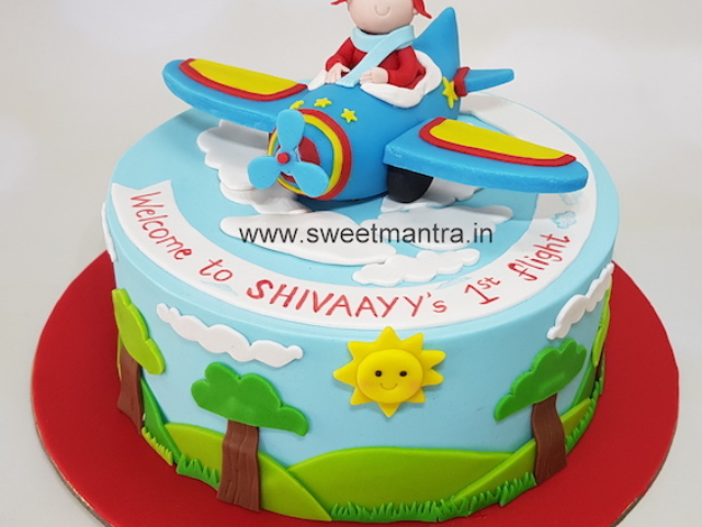 Baby on plane cake