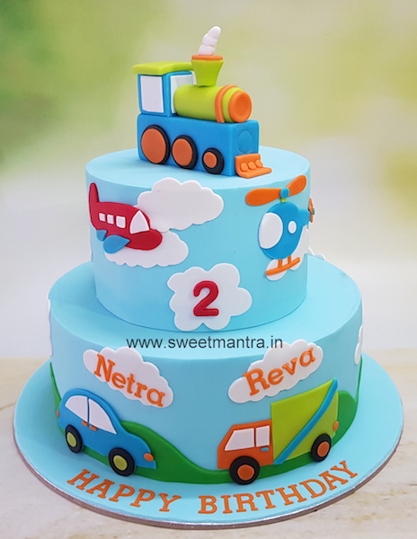 Vehicles cake for twins