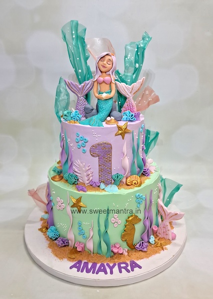 Mermaid tier cake for 1st birthday
