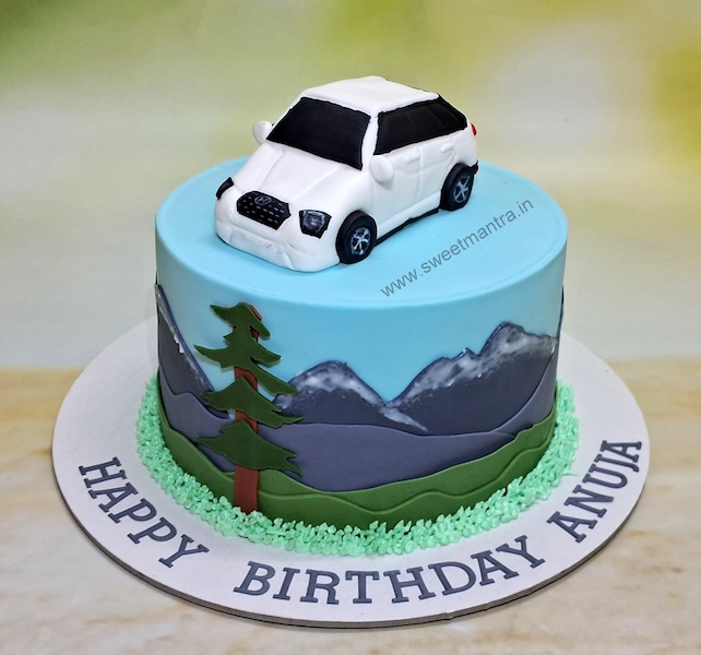 Mountains cake with car