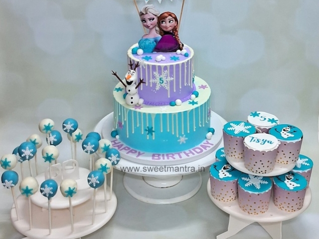 Elsa Anna dessert table for girls birthday