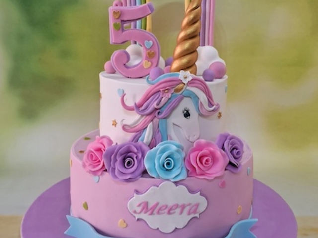 Unicorn 2 tier cake with rainbow